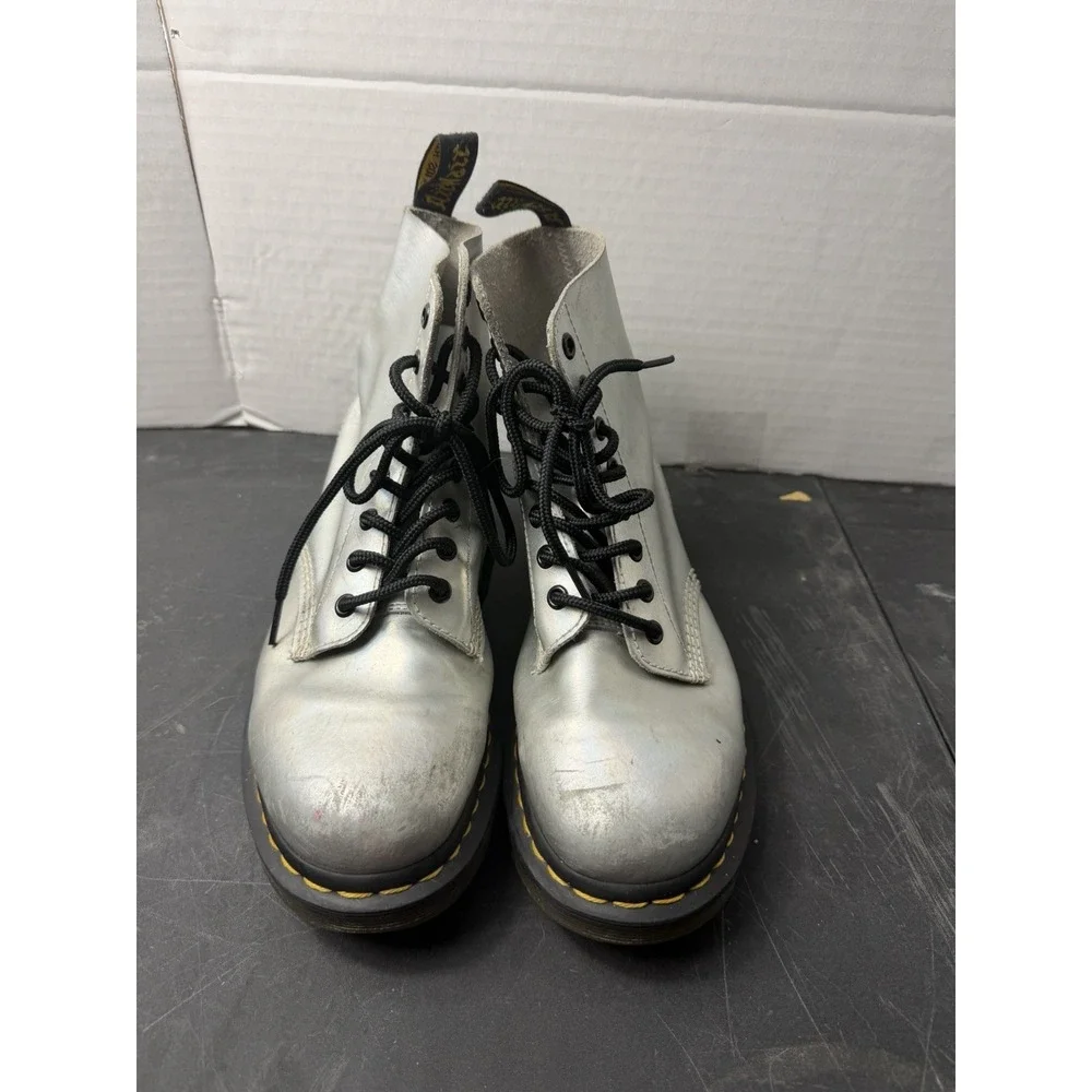 Doc Dr. Martens grey metallic grey lace up boots, men's 9, preloved